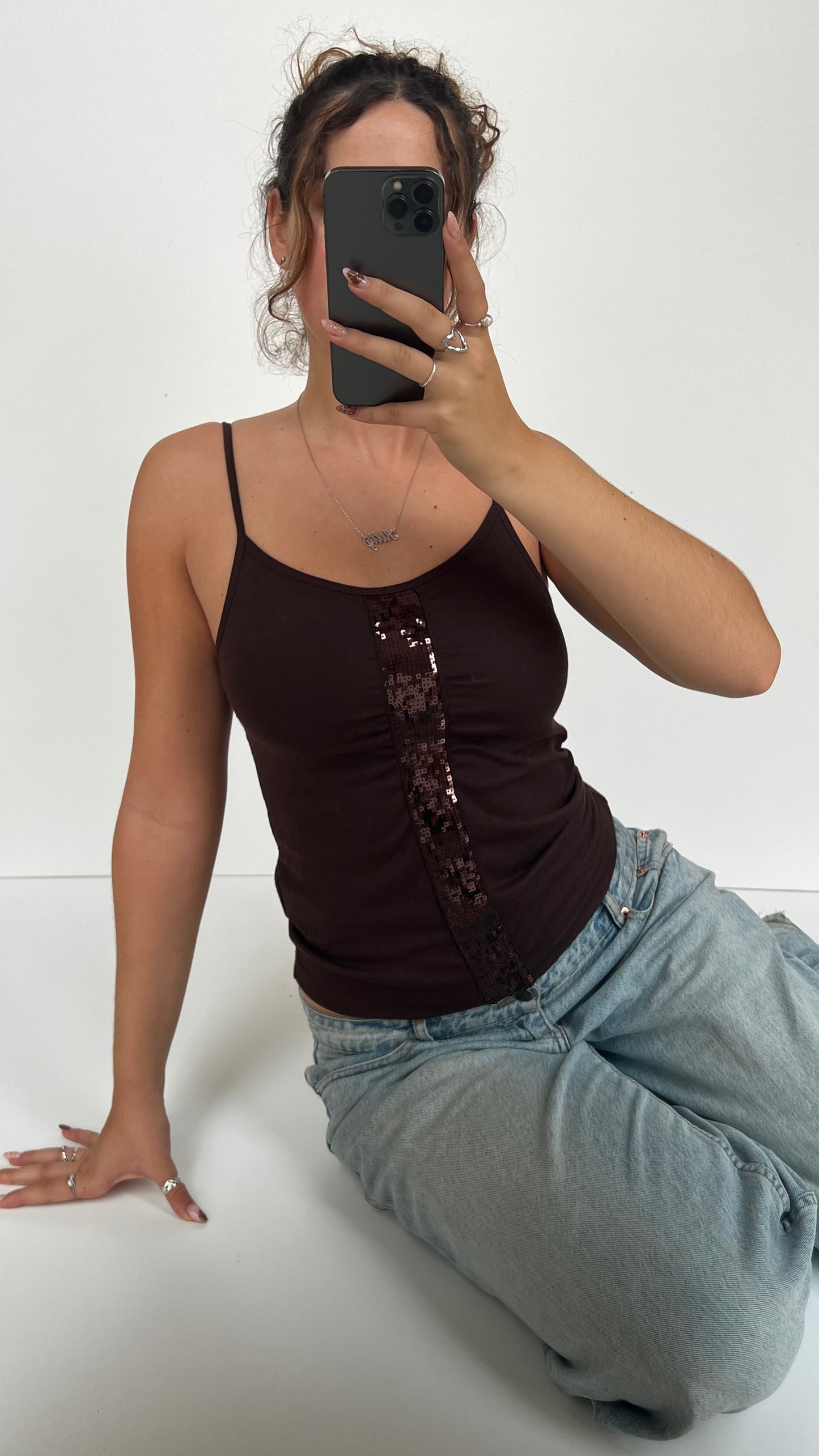 00s brown sequin cami- size M