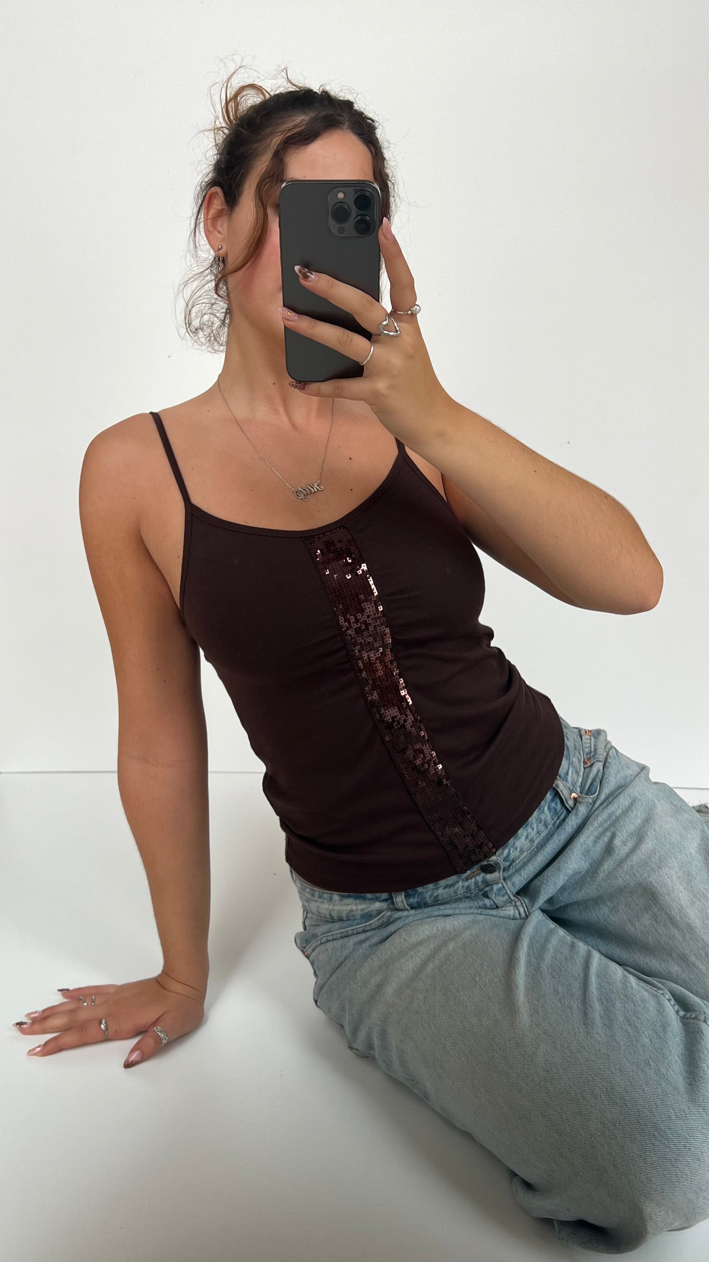 00s brown sequin cami- size M