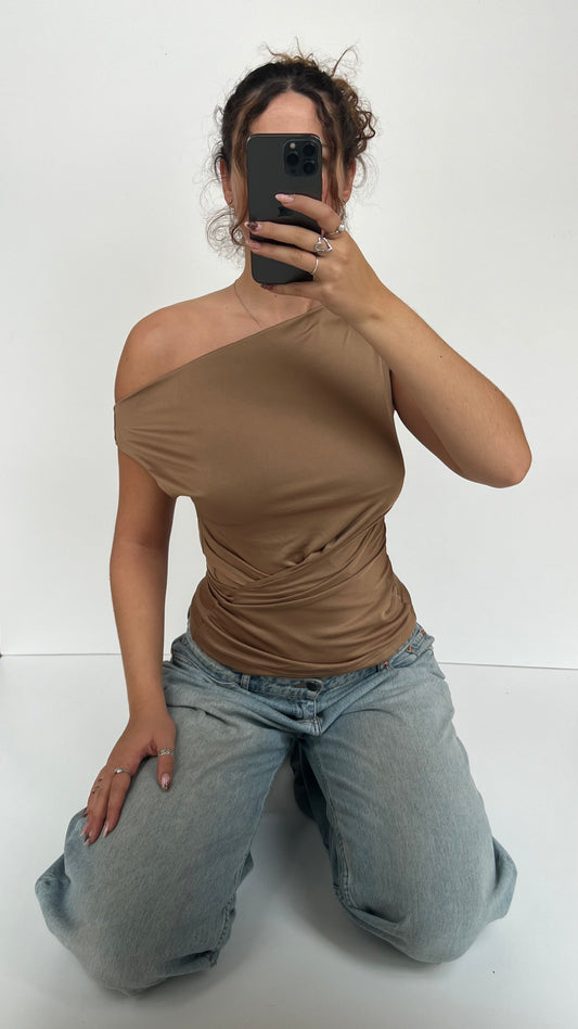 00s brown khaki slouch top- size S/M