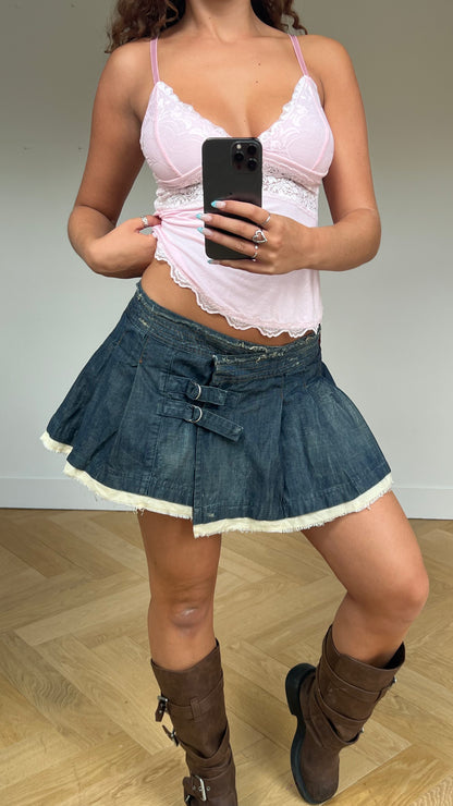 00s denim pleated mini skirt- size M