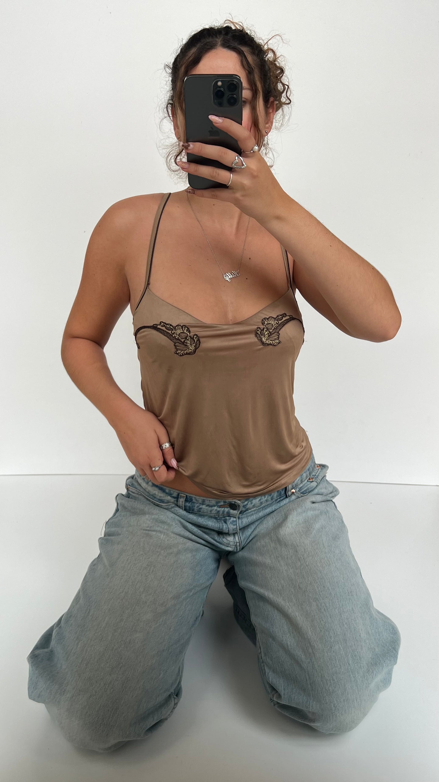00s brown embroidered cami- size M
