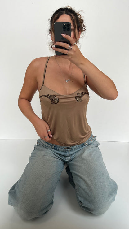00s brown embroidered cami- size M