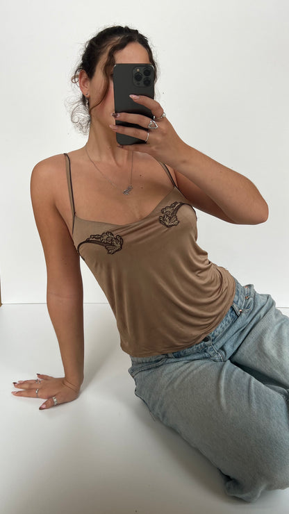 00s brown embroidered cami- size M