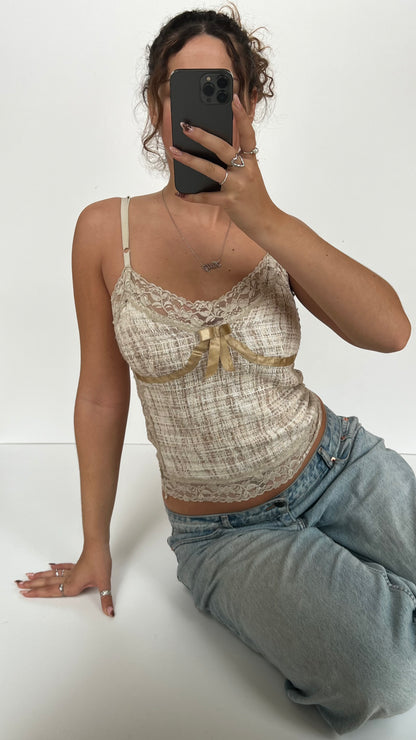 00s cream knit lace cami- size S