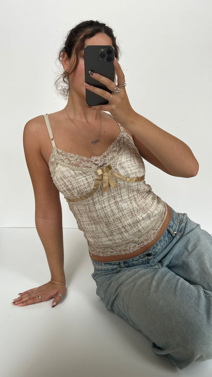 00s cream knit lace cami- size S