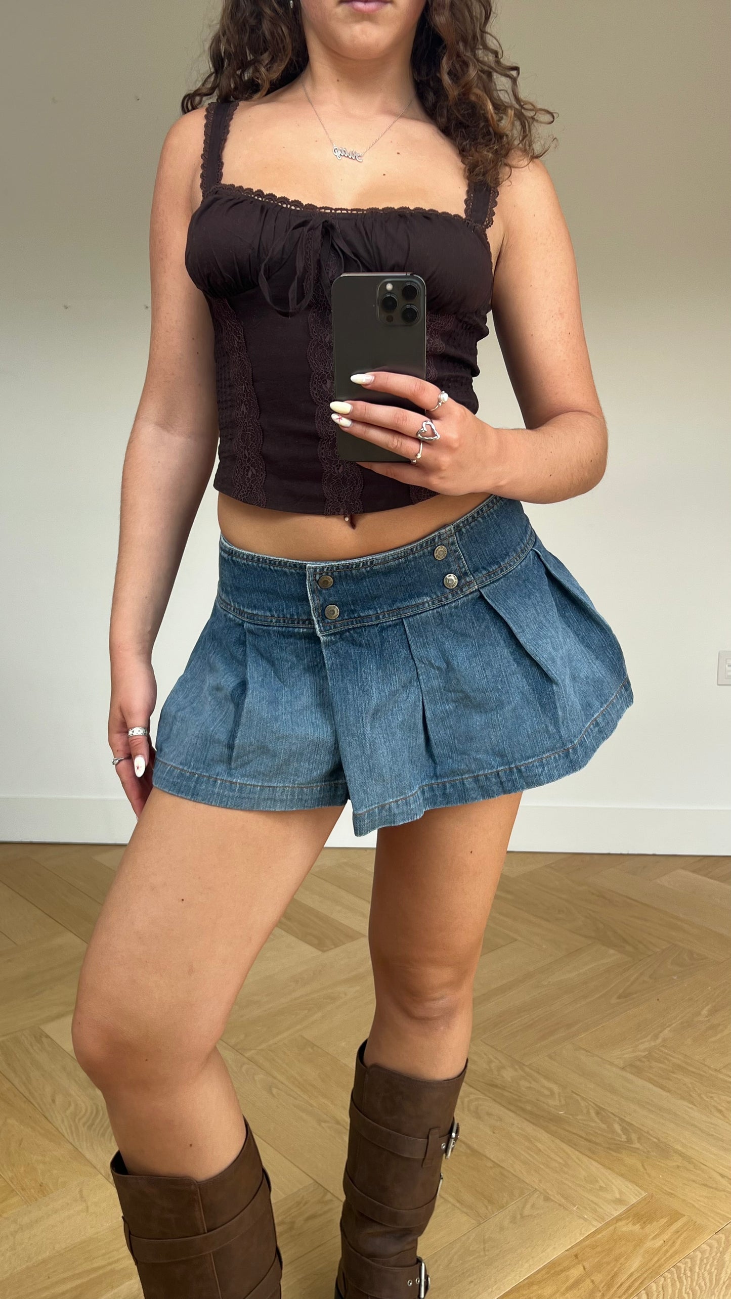 00s denim pleated mini skirt- size M
