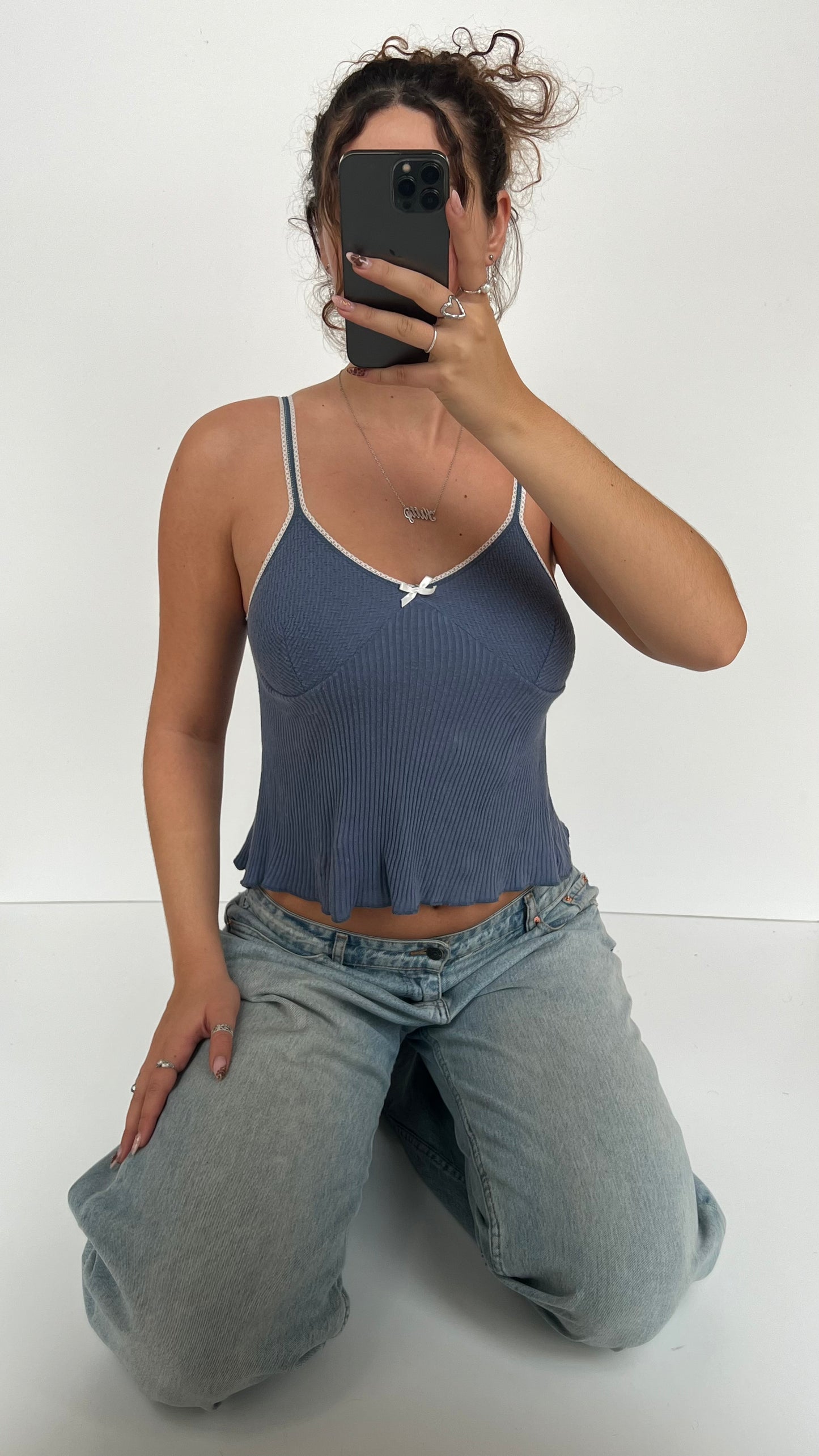 00s baby blue lace cami- size M