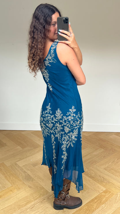 00s blue beaded sequin maxi dress- size L