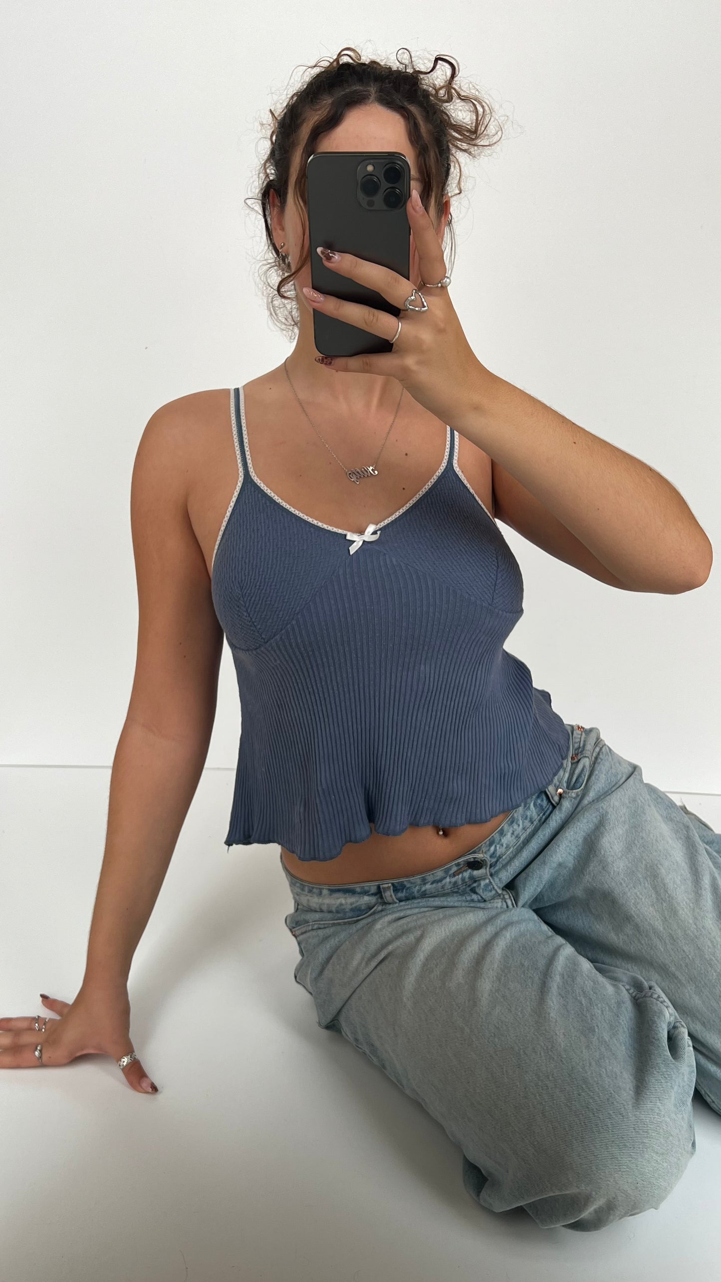 00s baby blue lace cami- size M