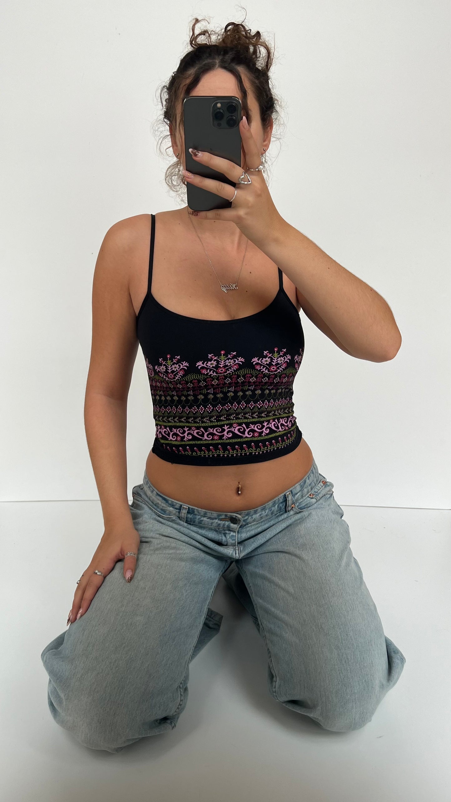 00s black pink patterned cami- size S