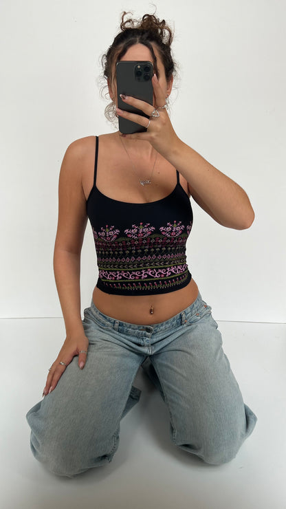 00s black pink patterned cami- size S