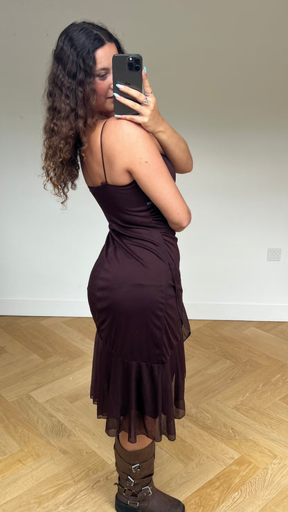 00s brown mesh midi dress- size S