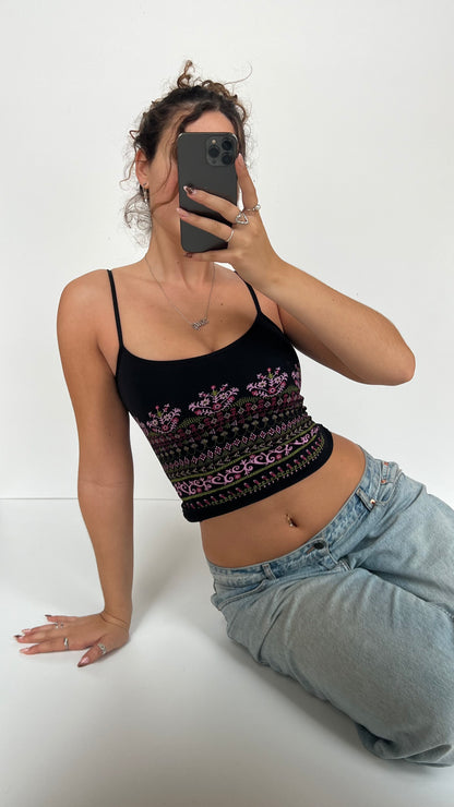 00s black pink patterned cami- size S