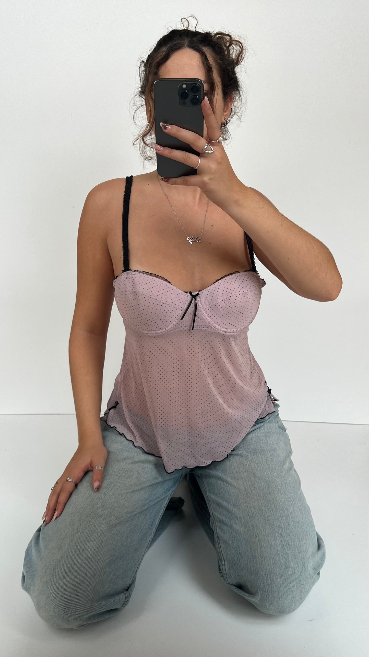 00s pink polka dot babydoll corset- size M