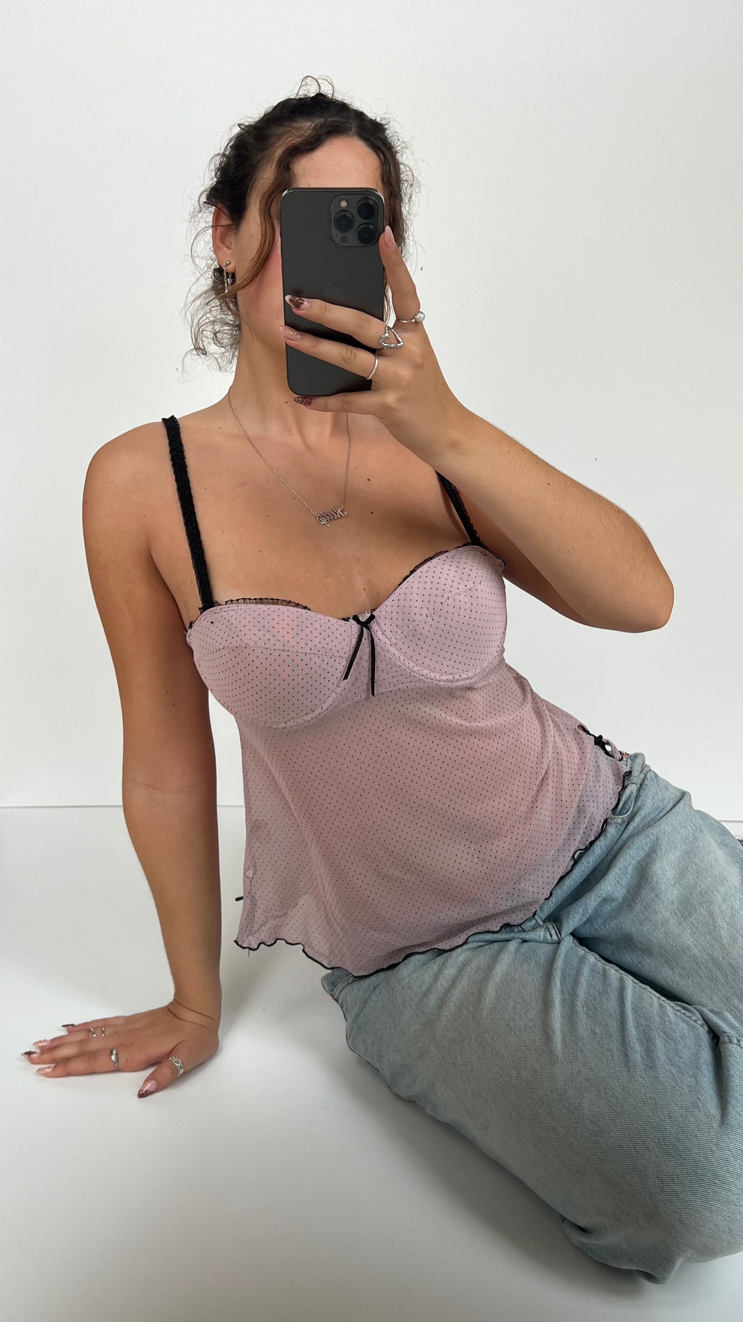 00s pink polka dot babydoll corset- size M