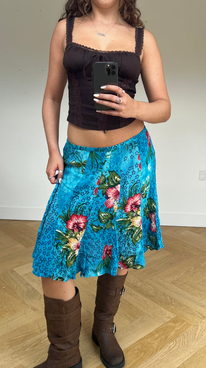 00s blue floral midi skirt- size S