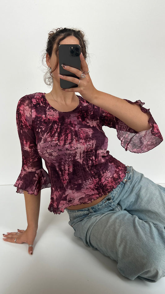 00s pink mesh long sleeve top- size L