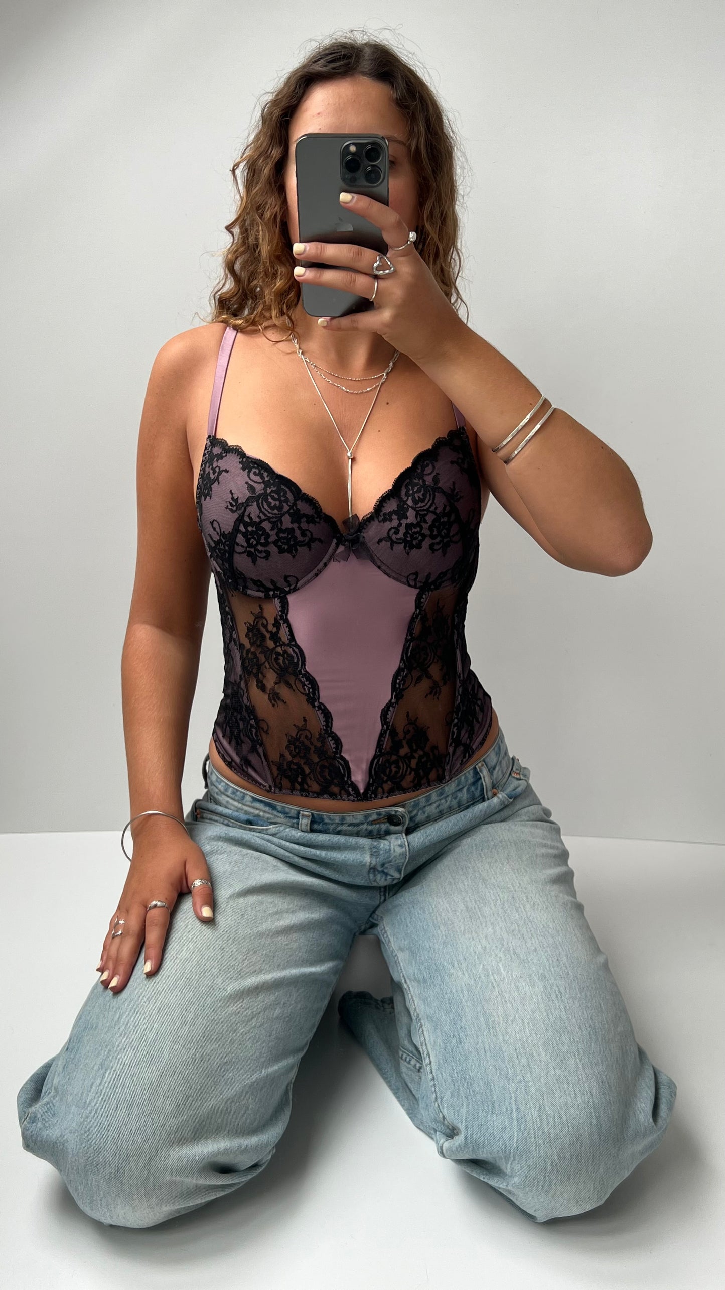 00s purple black lace corset- size S