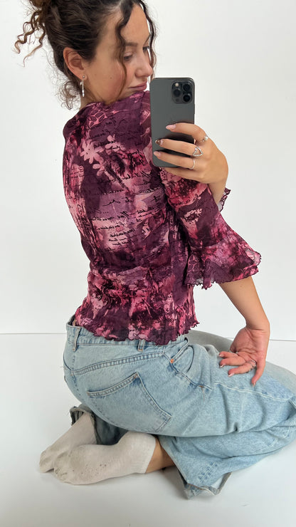 00s pink mesh long sleeve top- size L