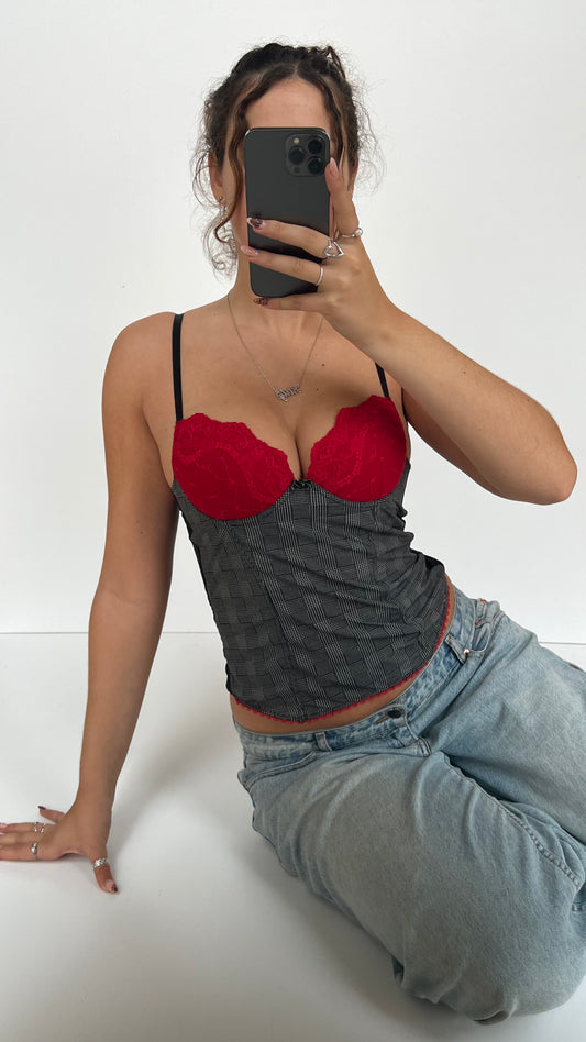 00s grey gingham corset- size S