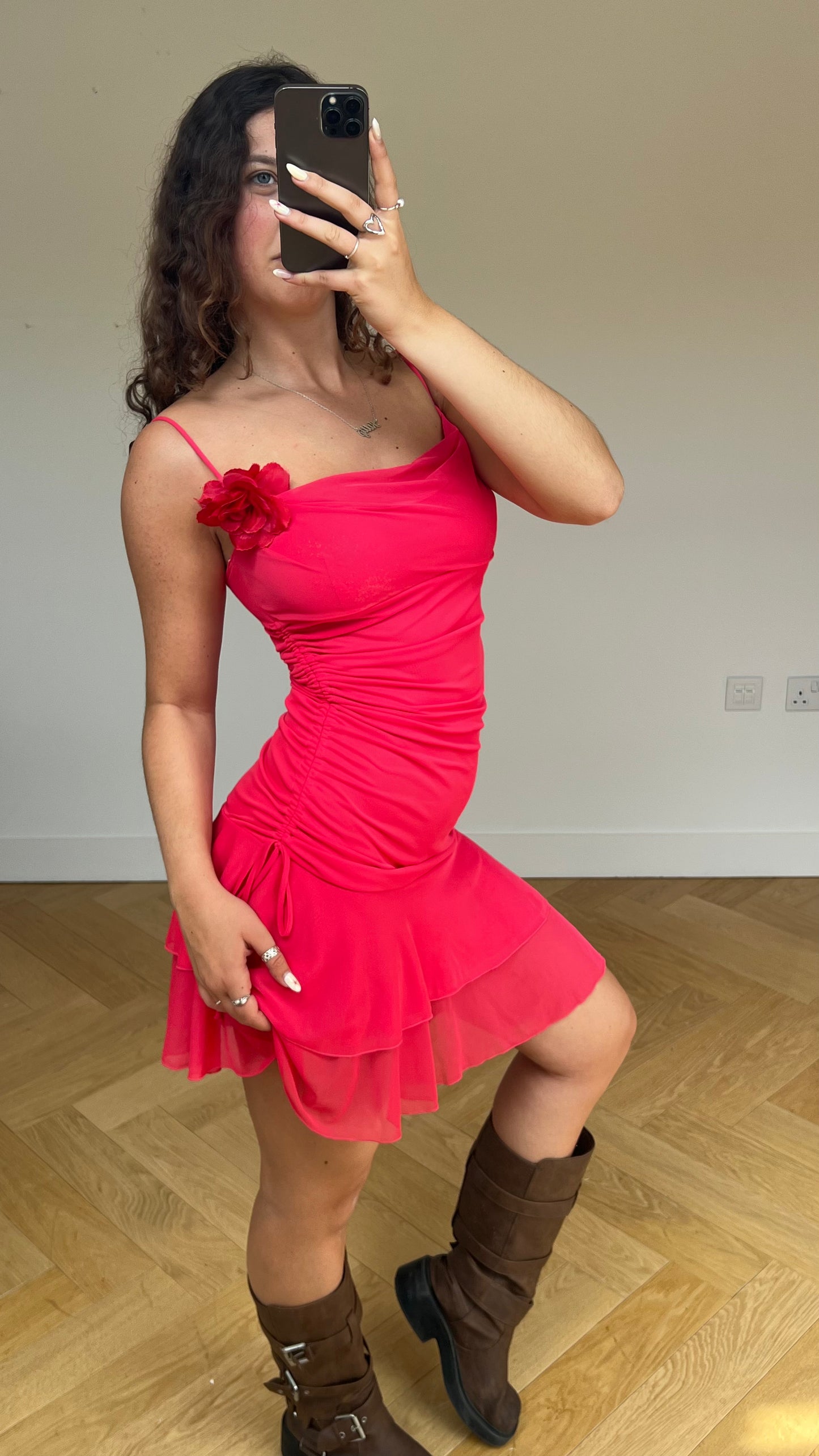 00s pink mesh mini dress- size S