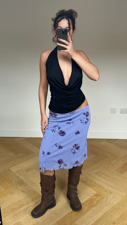 00s lilac floral midi skirt- size L