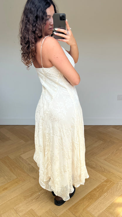 00s white beaded maxi dress- size L