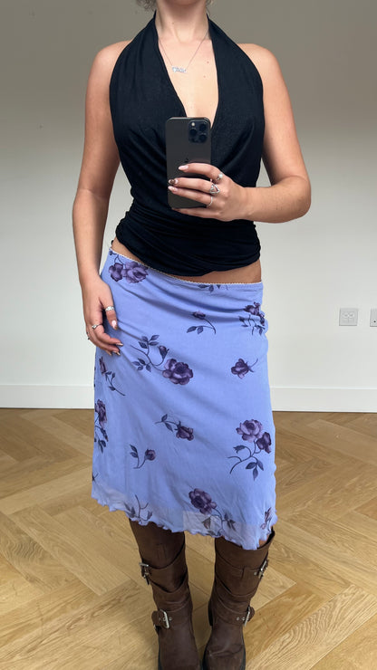00s lilac floral midi skirt- size L