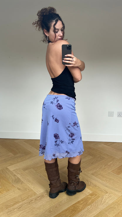 00s lilac floral midi skirt- size L