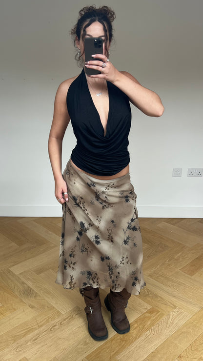00s brown floral maxi skirt- size M