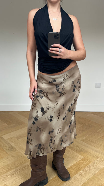 00s brown floral maxi skirt- size M