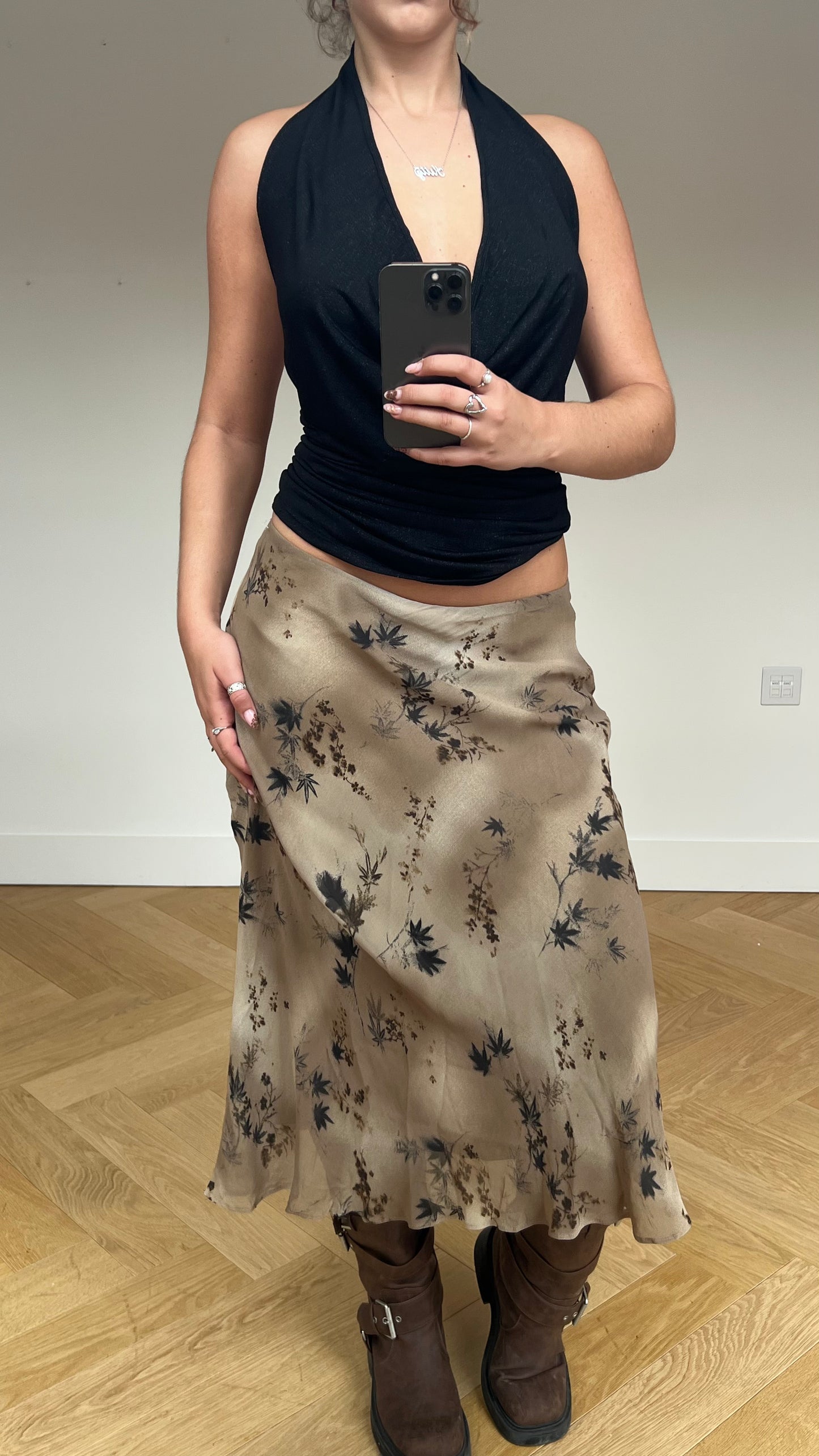 00s brown floral maxi skirt- size M