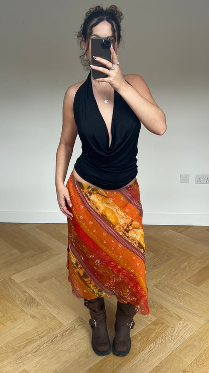 00s orange mesh midi skirt- size M