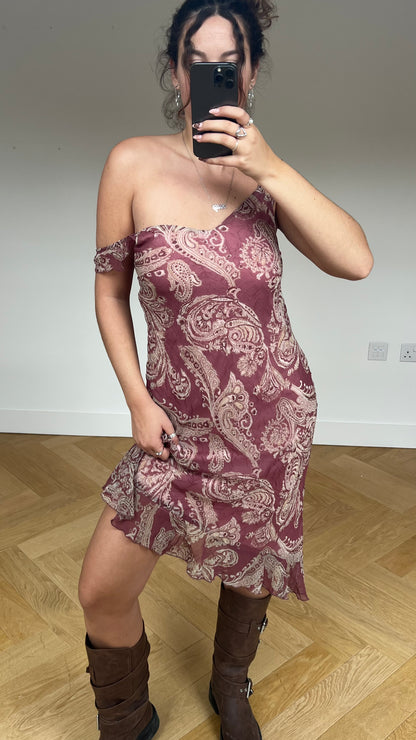 00s pink paisley mesh midi dress- size M