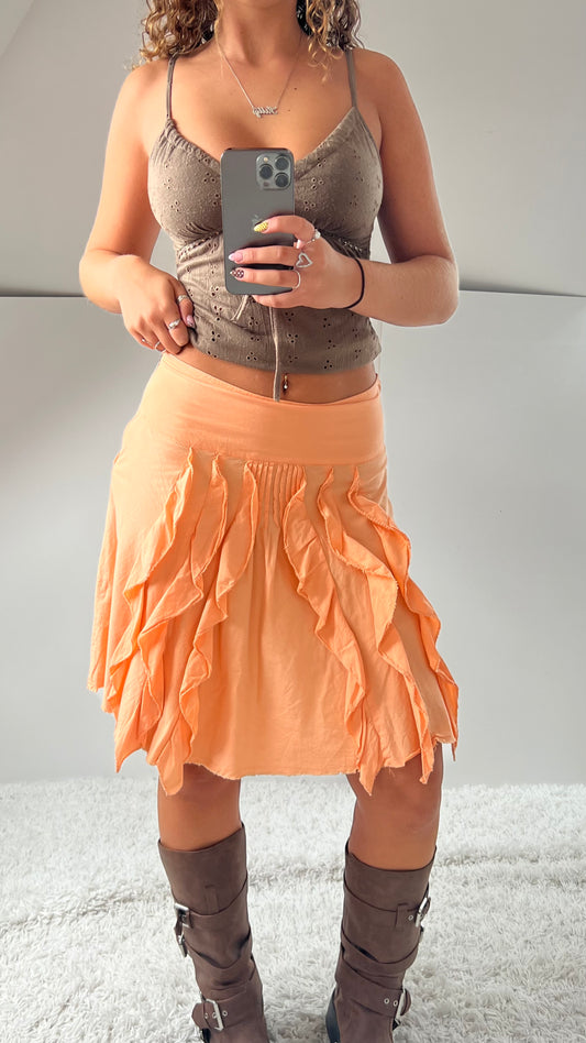 00s orange ruffle midi skirt- size S