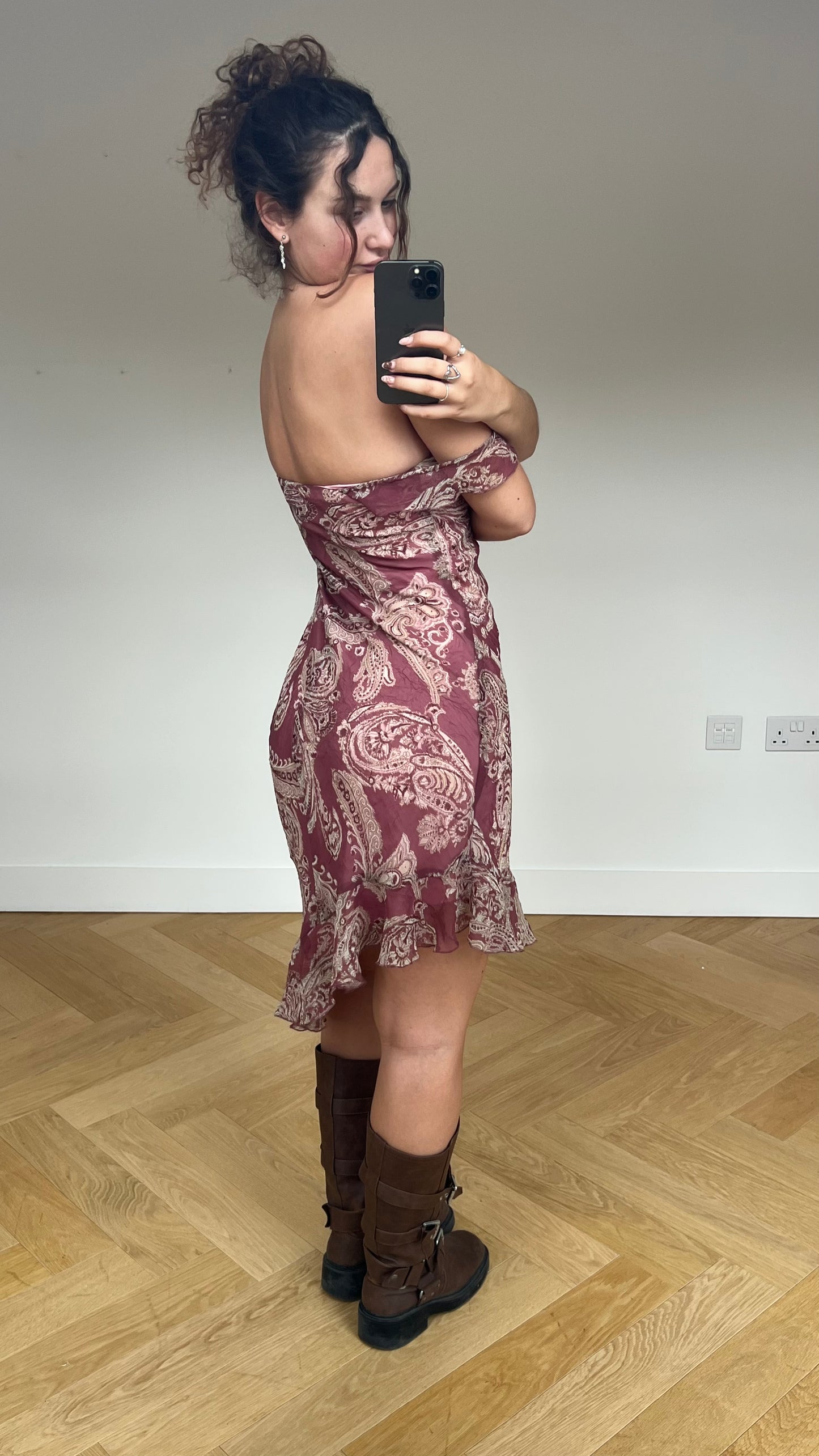 00s pink paisley mesh midi dress- size M