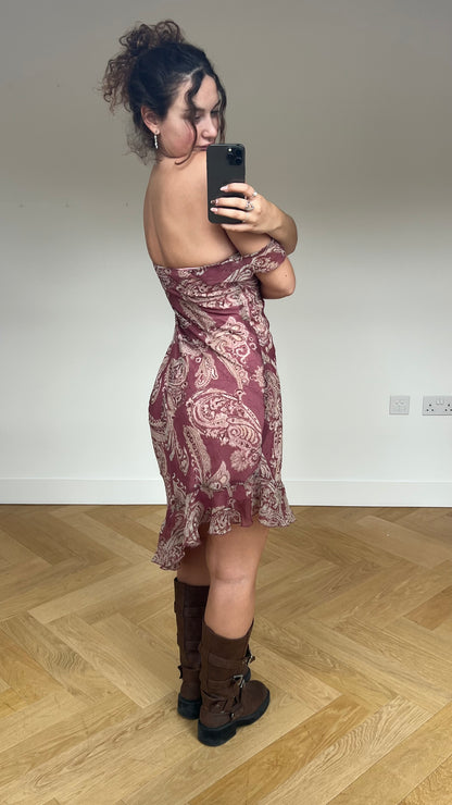 00s pink paisley mesh midi dress- size M