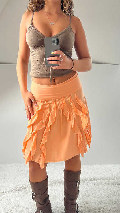 00s orange ruffle midi skirt- size S